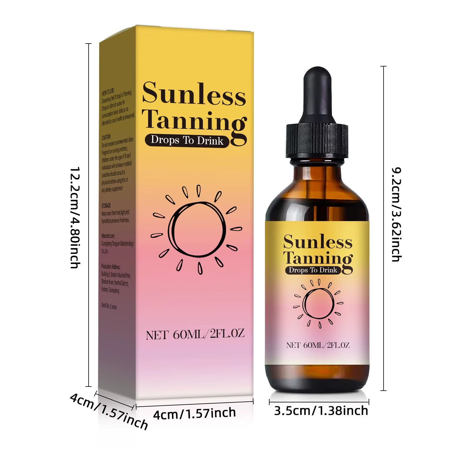 Body Tanning Cream, Sunless Tanning Drops, Drinkable Tanning Drops, Promotes Natural Skin Tone, Nourishing and Moisturizing 60Ml